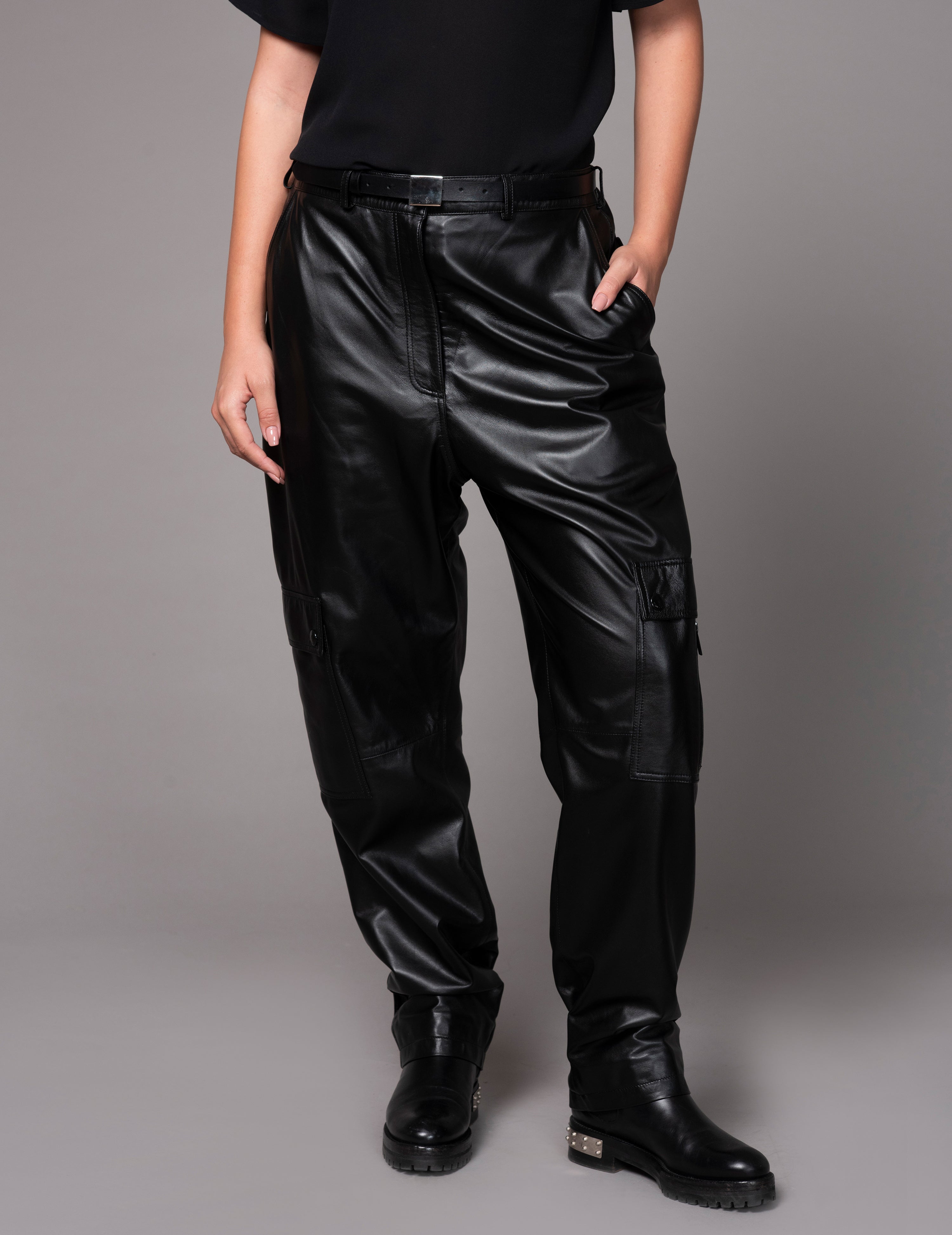 LEATHER CARGO PANTS - Main Image