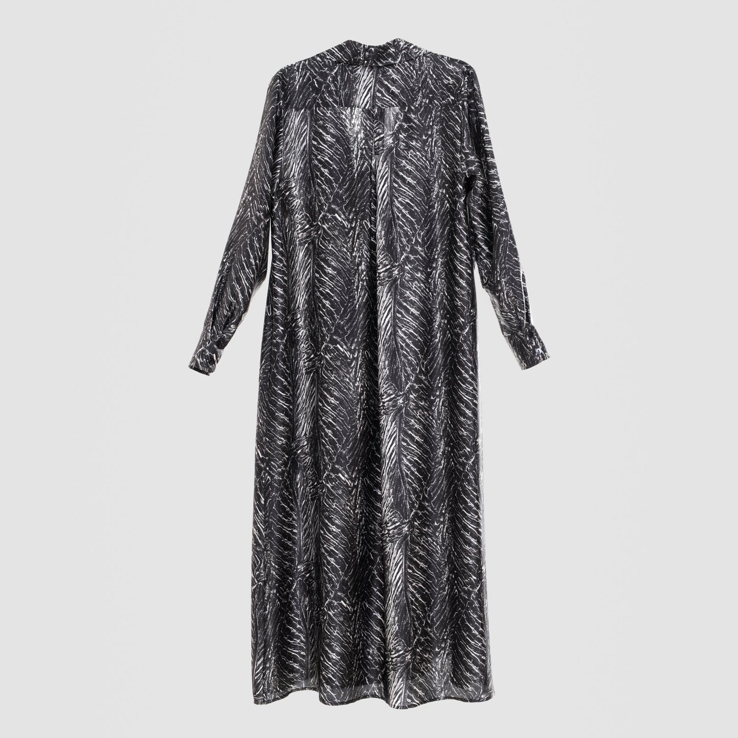 LEAVES PRINT SILK SHIRT DRESS