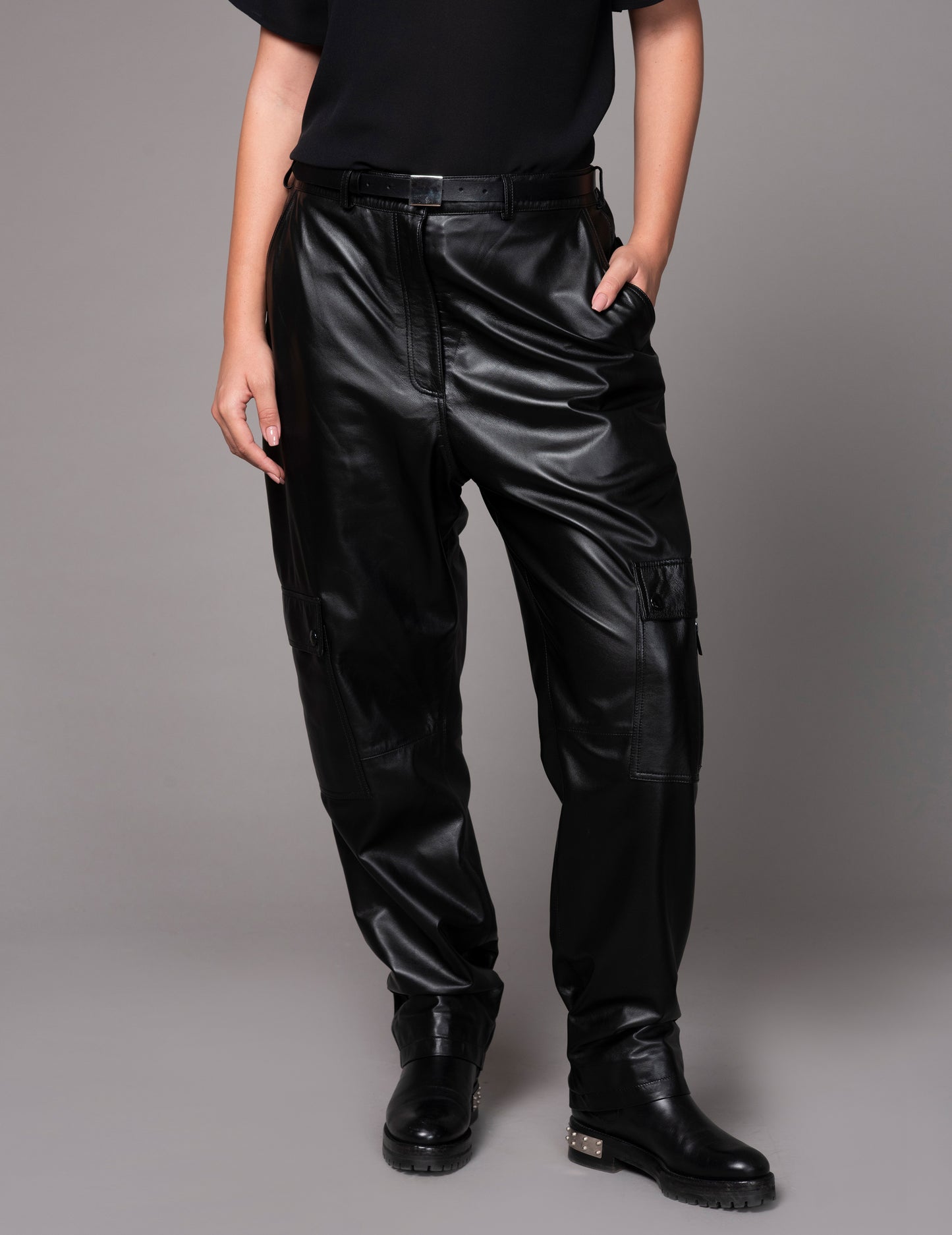 LEATHER CARGO PANTS