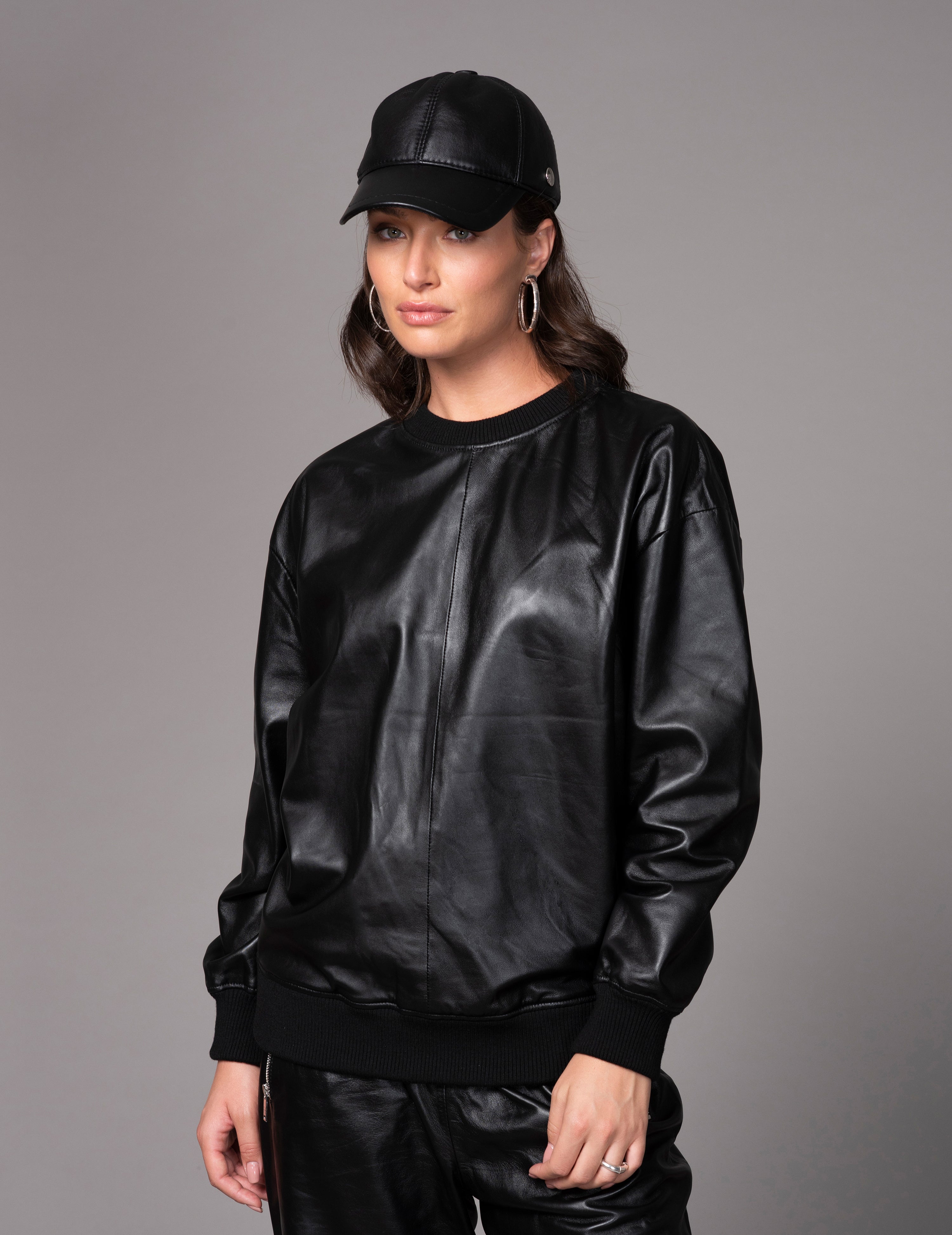 High quality Leather sweatshirt