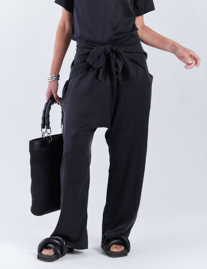 STONEWASH SILK PANTS WITH BOW