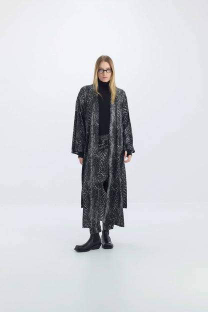LEAVES PRINT SILK KIMONO