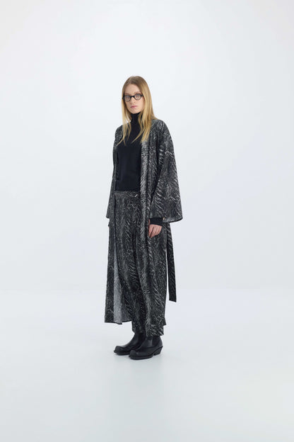 LEAVES PRINT SILK KIMONO