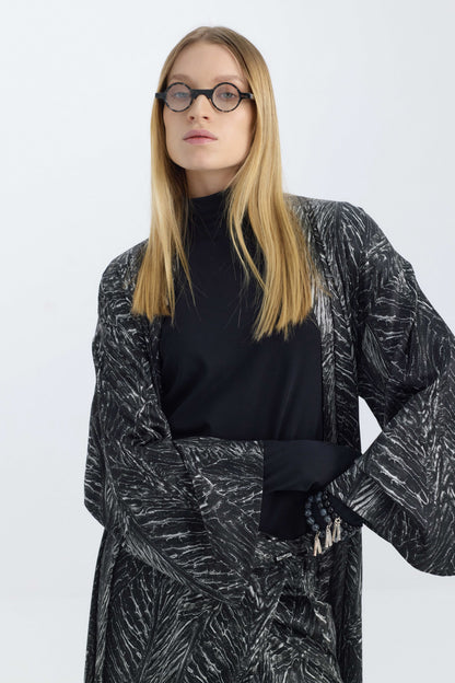 LEAVES PRINT SILK KIMONO