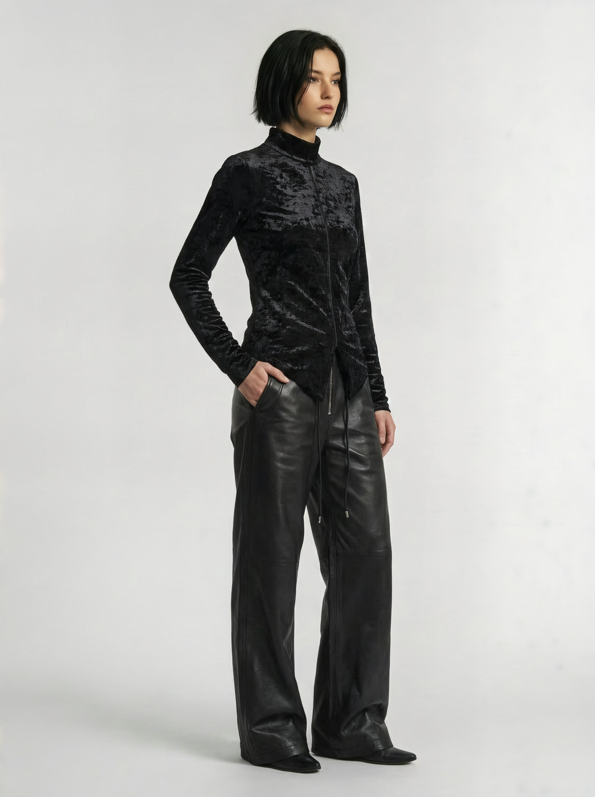 VELVET MOCK NECK SHIRT