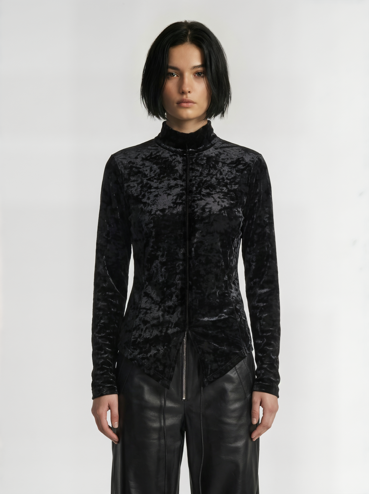 VELVET MOCK NECK SHIRT