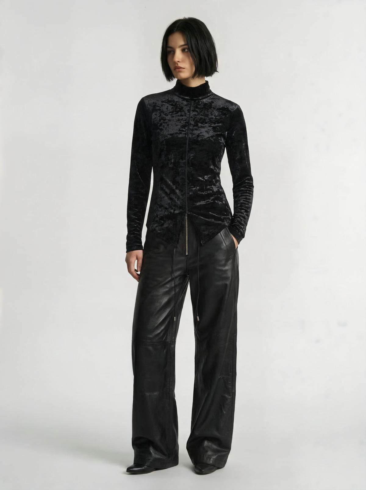VELVET MOCK NECK SHIRT