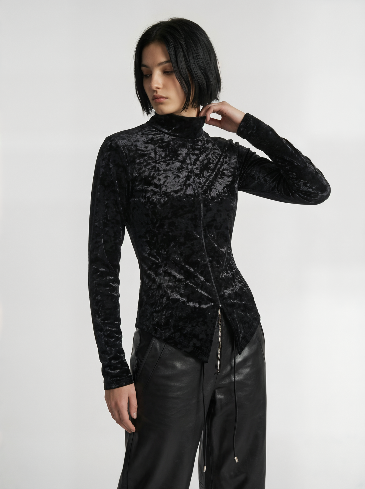 VELVET MOCK NECK SHIRT