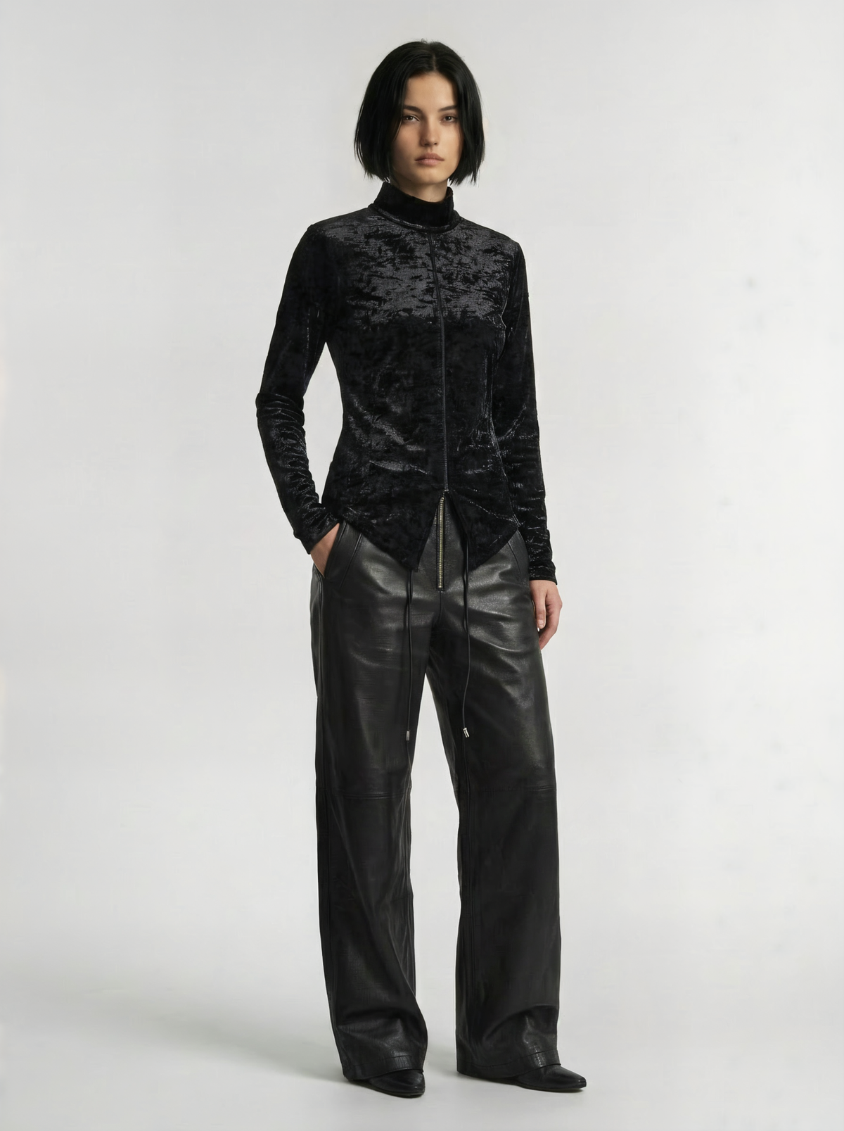 VELVET MOCK NECK SHIRT