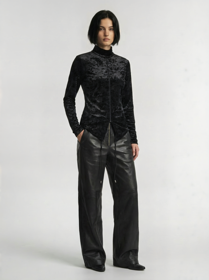 VELVET MOCK NECK SHIRT