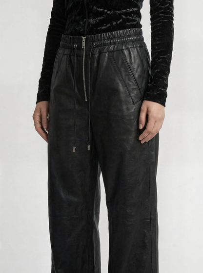 FRONT-ZIP LEATHER PANTS