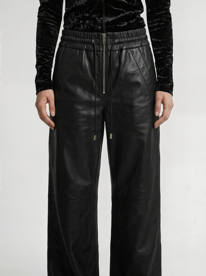 FRONT-ZIP LEATHER PANTS